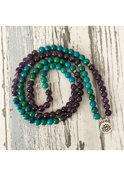 Lotus 108 Tesbih Taşı Kolye Veya Bilezik Lotus Budist Inci Kolye Ametist ve Kriyokolla Boncuklu Bilezik Kadın (Yurt Dışından) fırsatları