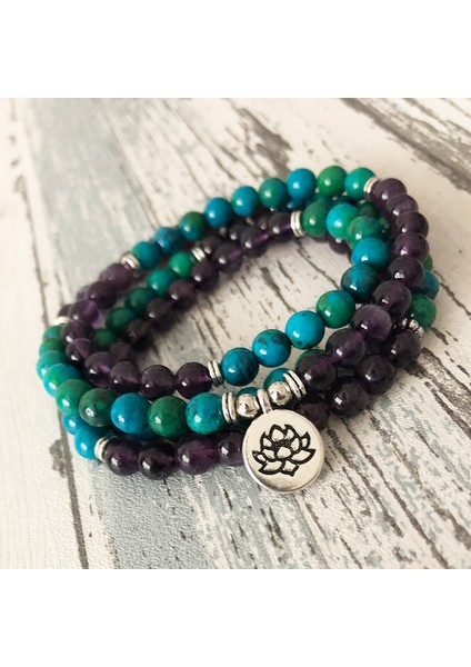 Lotus 108 Tesbih Taşı Kolye Veya Bilezik Lotus Budist Inci Kolye Ametist ve Kriyokolla Boncuklu Bilezik Kadın (Yurt Dışından) indirimleri