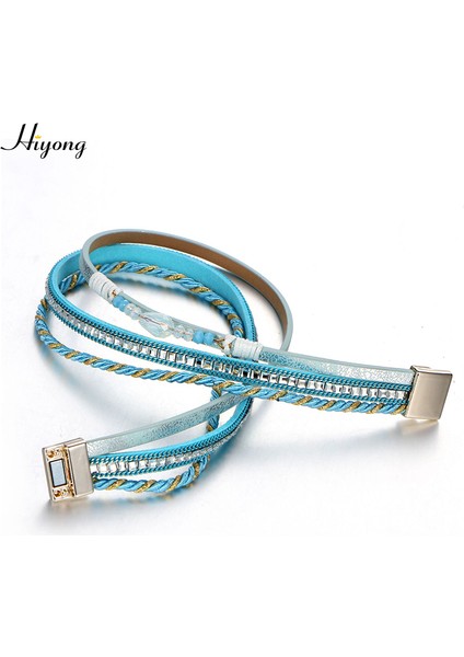 No.18 Beden Kadınlar Için Manyetik Tokalı Taşlı Kristal Boncuklu Çok Katmanlı Deri Sarma Bilezik Boho Örgülü Kolluk Bileziği (Yurt Dışından) modelleri