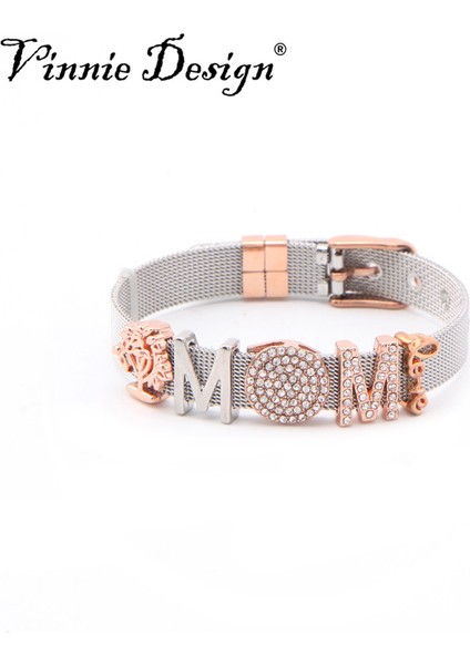 22CM Tarzı 1 Ayarla Vinnie Tasarım Takı Saklayıcısı Paslanmaz Çelik File Bilezik ile Çiçek Şeklinde Charms Gümüş Renk Gül Altın Sarma Bilezik Saklayıcılar (Yurt Dışından) fırsatları