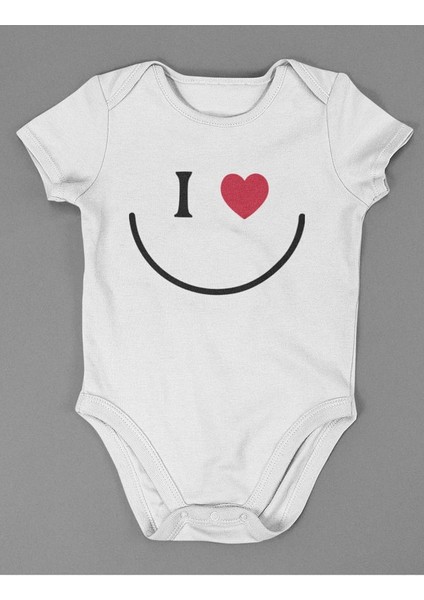 Smile Gülen Surat Baskılı Pamuklu Yumuşak Unisex Çıtçıtlı Body Zıbın
