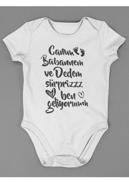 Canım Babaannem ve Dedem Sürpriz Ben Geliyorum ! Yazılı Pamuklu Yumuşak Unisex Çıtçıtlı Body Zıbın