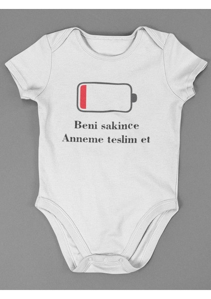 Beni Sakince Anneme Teslim Et ! Yazılı Pamuklu Yumuşak Unisex Çıtçıtlı Body Zıbın
