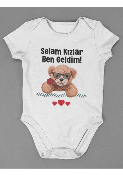 Selam Kızlar Ben Geldim ! Yazılı Tasarım Pamuklu Yumuşak Unisex Çıtçıtlı Body Zıbın