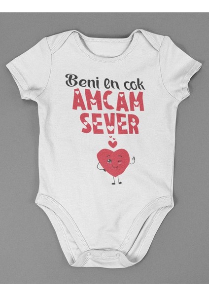 Beni En Çok Amcam Sever ! Yazılı Pamuklu Yumuşak Unisex Çıtçıtlı Body Zıbın
