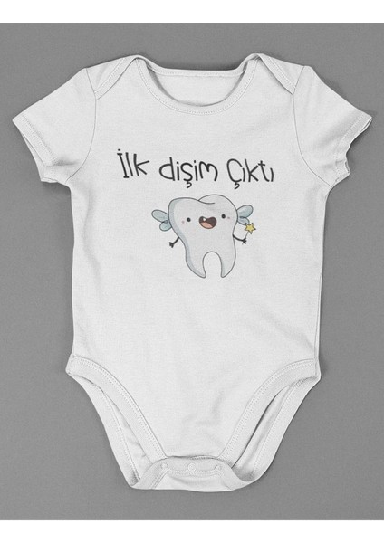Ilk Dişim Çıktı ! Yazılı Pamuklu Yumuşak Unisex Çıtçıtlı Body Zıbın