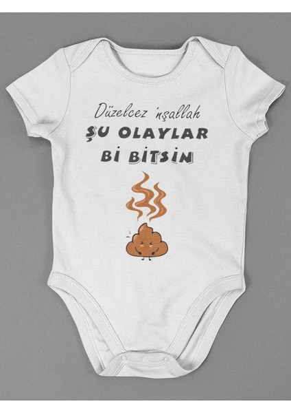Düzelicez Inşallah Şu Olaylar Bi Bitsin ! Yazılı Pamuklu Yumuşak Unisex Çıtçıtlı Body Zıbın