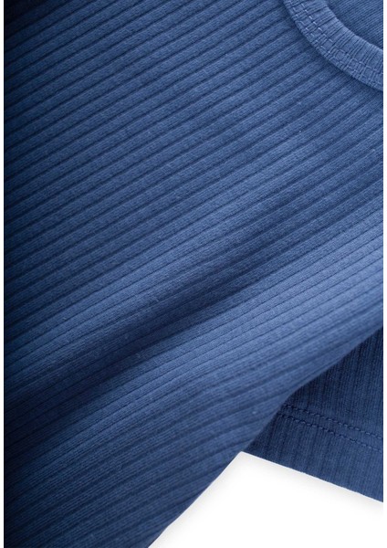 Basic Fitilli T-Shırt 1-5 Yaş İndigo Mavi
