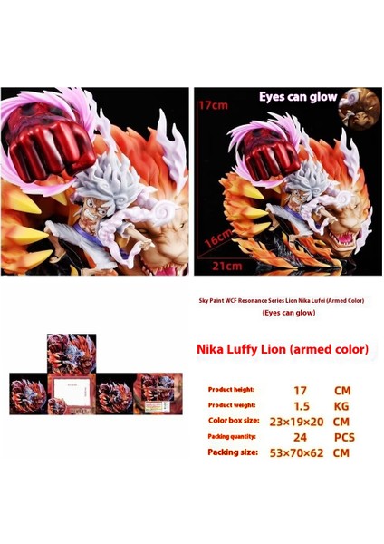 Hırsızlar Kralı Aslan Nica Luffy Dört Ateş Dişlisi Luffy El Kuklası Modeli Süs Heykeli Hediye Gözleri Yanabilir (Yurt Dışından)