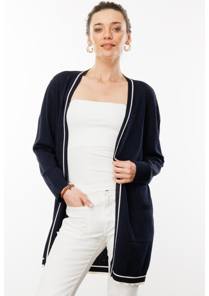 Kadın Sıfır Yaka Baklava Desenli Yazlık Hırka Lacivert fiyatları