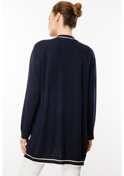 Kadın Sıfır Yaka Baklava Desenli Yazlık Hırka Lacivert fırsatları