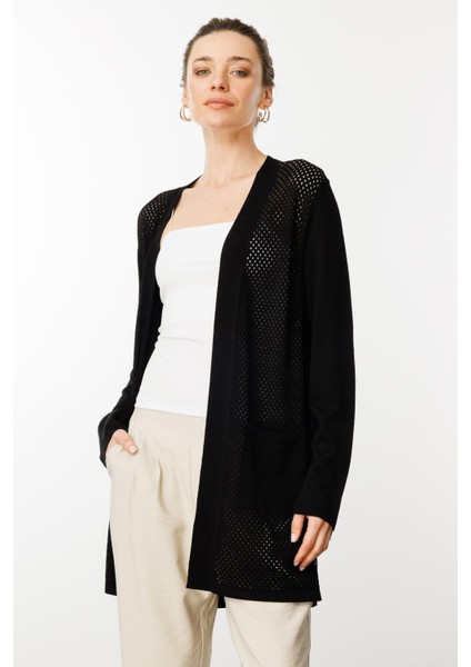 Kadın Delikli Araboy Yazlık Triko Hırka Siyah fiyatları