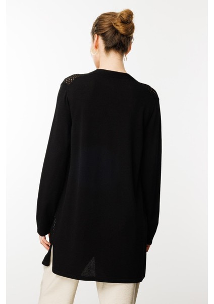 Kadın Delikli Araboy Yazlık Triko Hırka Siyah modelleri