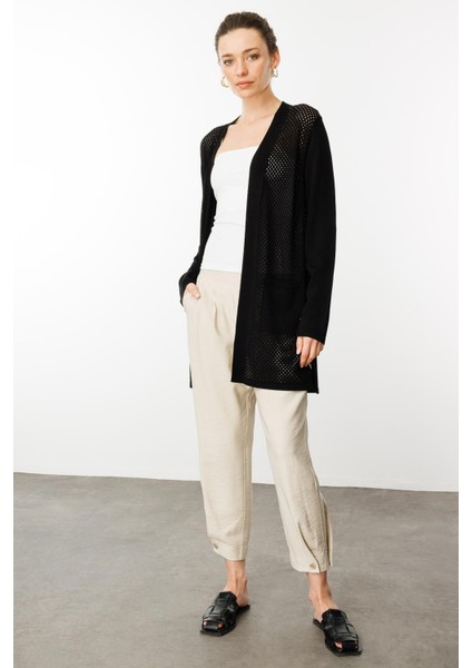 Kadın Delikli Araboy Yazlık Triko Hırka Siyah indirimleri