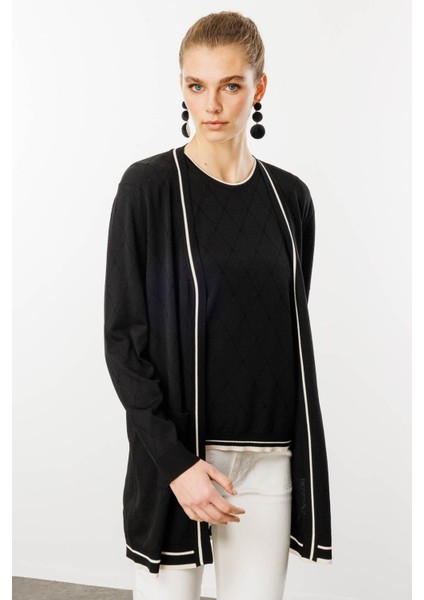 Kadın Sıfır Yaka Baklava Desenli Yazlık Hırka Siyah fiyatları