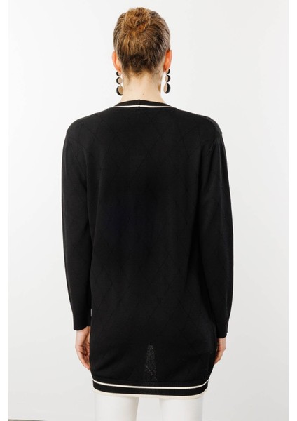 Kadın Sıfır Yaka Baklava Desenli Yazlık Hırka Siyah modelleri