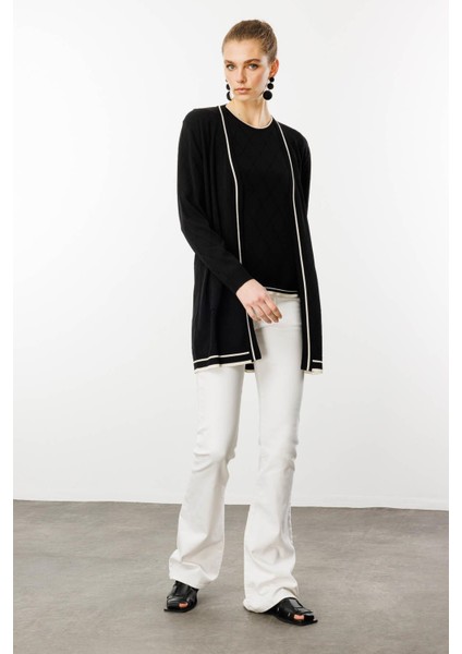 Kadın Sıfır Yaka Baklava Desenli Yazlık Hırka Siyah indirimleri