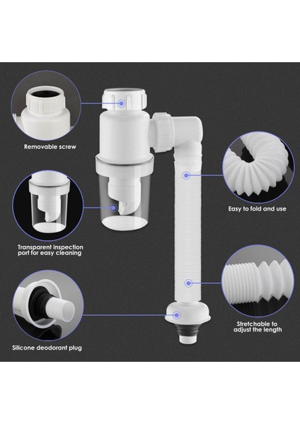 32 mm Tarzı Esnek Banyo Lavabo Süzgeci Genişletilebilir Kanalizasyon Sifonu Kokusuz Deodorant Süzgeç Aksesuarları (Yurt Dışından) fiyatları