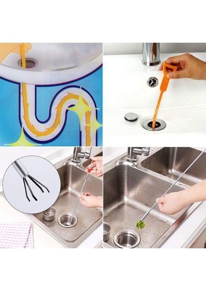 6 Paket Boru Temizleme Kanca Tıkanıklık Giderici Lavabo Gider Temizleme Esnek Yılan Yayı Dört Pençeli Toplayıcı ile Ganç (Yurt Dışından)