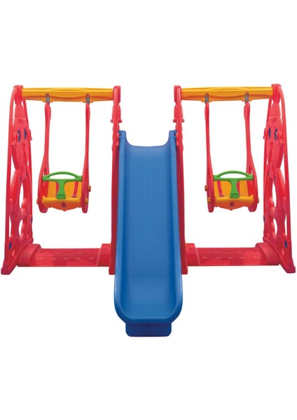 1 Kaydırak 2 Salıncak Set - Çocuk Oyun Parkı - Çocuk Salıncak - Çocuk Kaydırak - Anaokulu - Kreş - Kırmızı Model