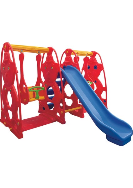 1 Kaydırak 2 Salıncak Set - Çocuk Oyun Parkı - Çocuk Salıncak - Çocuk Kaydırak - Anaokulu - Kreş - Kırmızı Model
