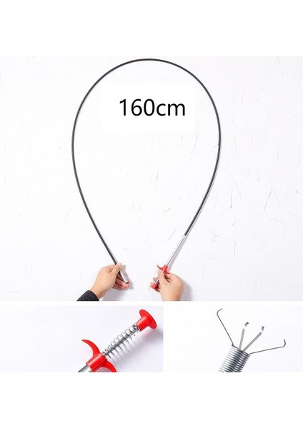 1,6 M Stili 3m Kanal Temizleme Aracı Boru Temizleyici Dört Pençe Çekici Zemin Gideri Saç Yakalama Kanca Mutfak Yabancı Madde Tutucu (Yurt Dışından)