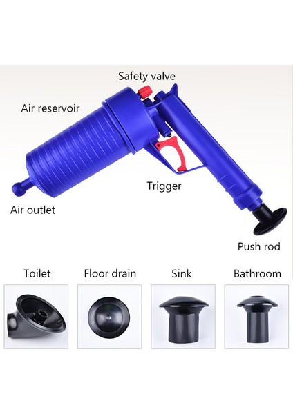 Gösterilen Stil Gibi Yüksek Basınçlı Hava Drenaj Patlatıcı Pompa Piston Lavabo Boru Tıkanıklık Giderici Tuvalet Banyo Ev Aracı (Yurt Dışından) fırsatları