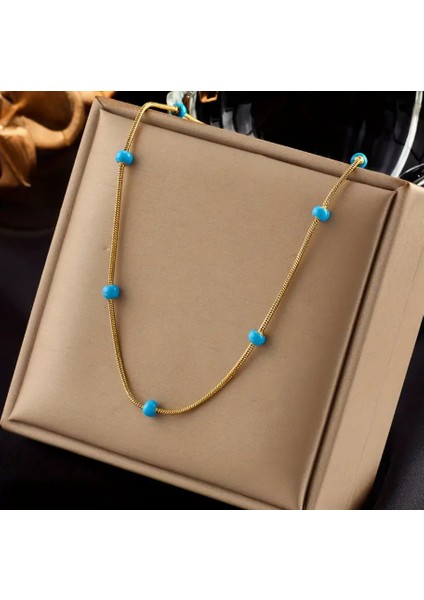 Gold Mavi Renkli Dorika Halhal Bileklik