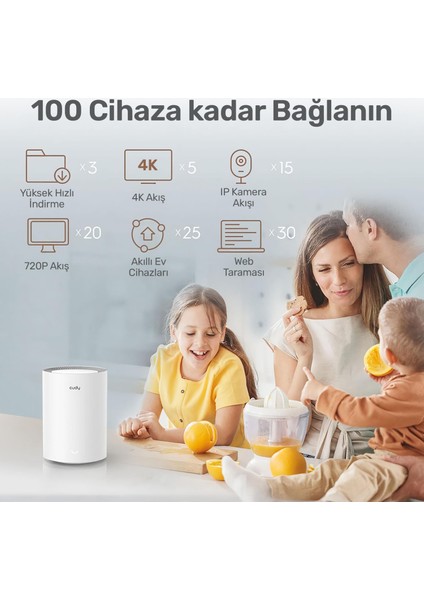 M1800 5ghz 1201MBPS, 2.4ghz 574MBPS 2 Hızlı Ethernet Port,4 Dahili Anten, Wi-Fi 6 Mesh Router