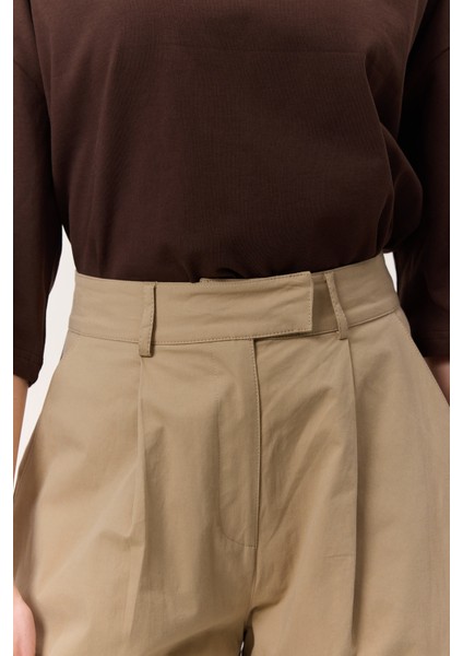 Pileli Gabardin Pantolon Kum
