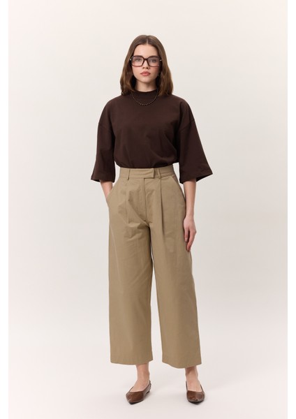 Pileli Gabardin Pantolon Kum