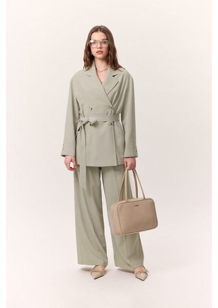 Dökümlü Pileli Pantolon Soft Yeşil modelleri