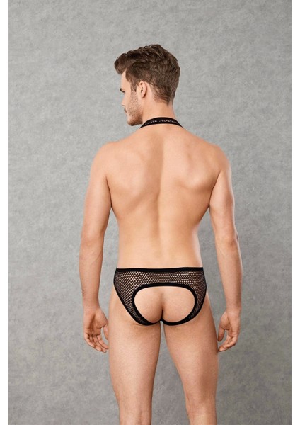 Siyah Erkek File Kumaş Askılı Jockstrap Body 3053