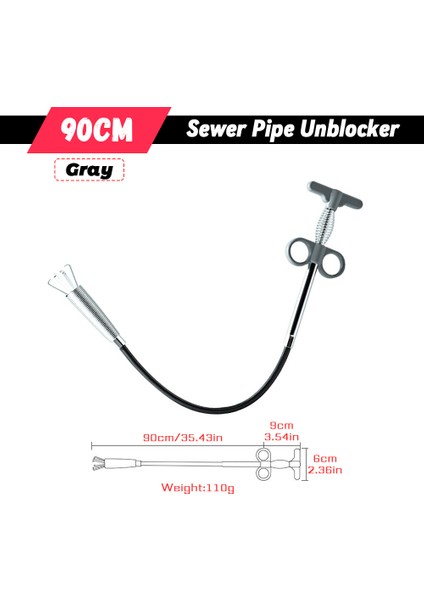 Gri 90CM Tarzı Banyo Mutfak Tıkanıklık Açıcı Yılan Bahar Boru Temizleme Aracı (Yurt Dışından)