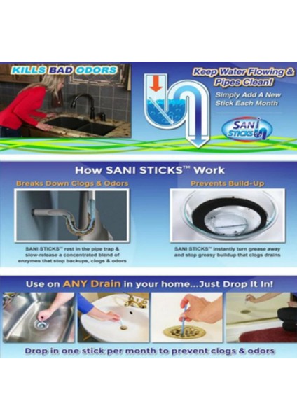 Mavi Stil 12 Adet Sani Sticks Yağ Temizleme Mutfak Tuvalet Banyo Gider Temizleyici Kanalizasyon Temizleme Çubuğu Pratik Mutfak Aksesuarları (Yurt Dışından) fırsatları