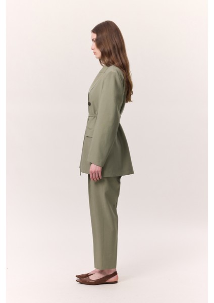 Tencel Kemerli Kruvaze Blazer Ceket Çağla