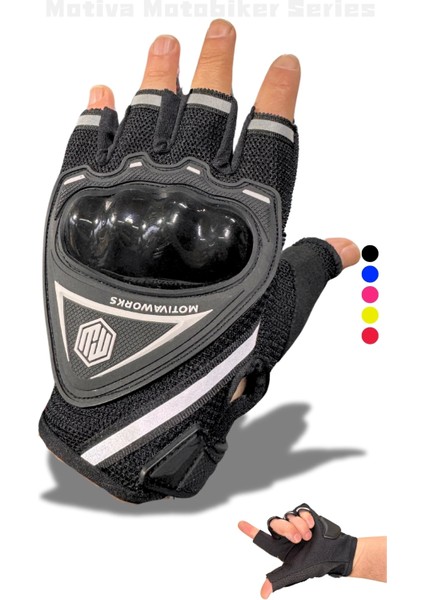 Siyah Kısa Yarım Reflektörlü Korumalı Motosiklet Eldiveni MW120S