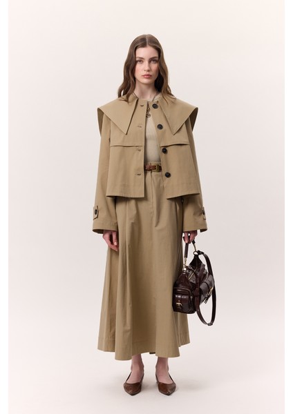 Geniş Yaka Gabardin Ceket Kum fırsatları