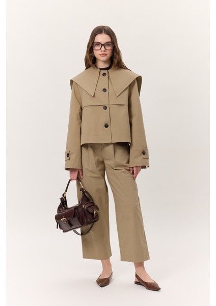 Geniş Yaka Gabardin Ceket Kum indirimleri