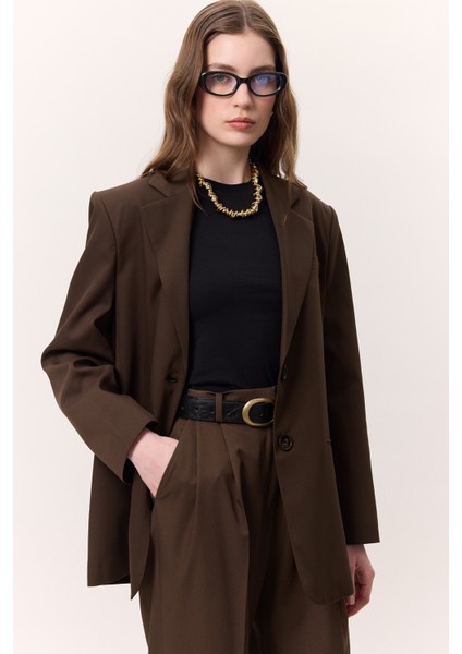Klasik Kapamalı Blazer Ceket Kahverengi
