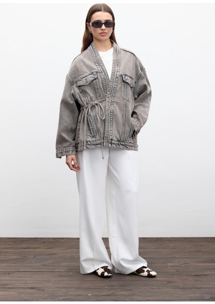 Kimono Tarz Denim Ceket Antrasit fırsatları