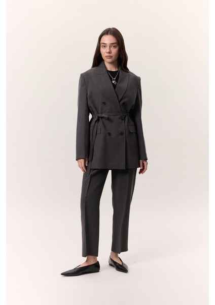 Tencel Kemerli Kruvaze Blazer Ceket Antrasit fiyatları