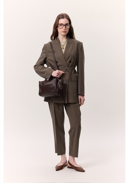 Tencel Kemerli Kruvaze Blazer Ceket Kahverengi fiyatları