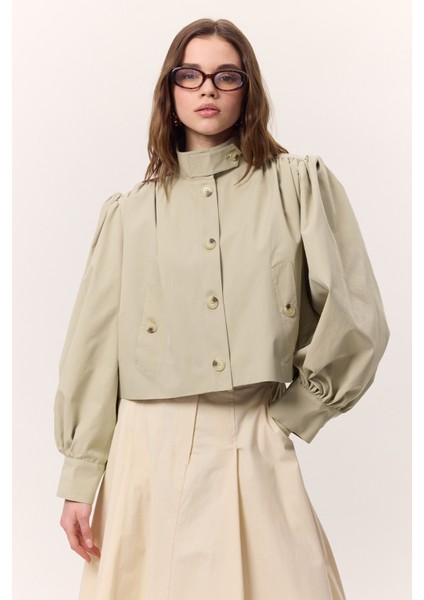 Kısa Balon Kol Ceket Soft Yeşil