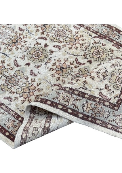 El Dokuma Retro Vintage Halı 118 x 204 Kahve Krem Yün Eskitme Halı fırsatları