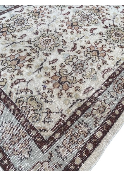 El Dokuma Retro Vintage Halı 118 x 204 Kahve Krem Yün Eskitme Halı indirimleri