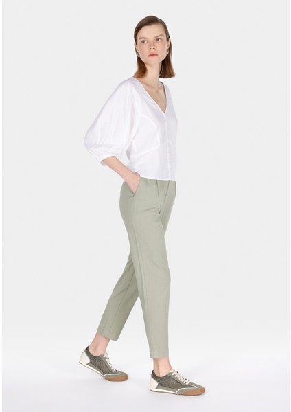 Regular Fit Düşük Bel Düz Paça Kadın Yeşil Pantolon modelleri