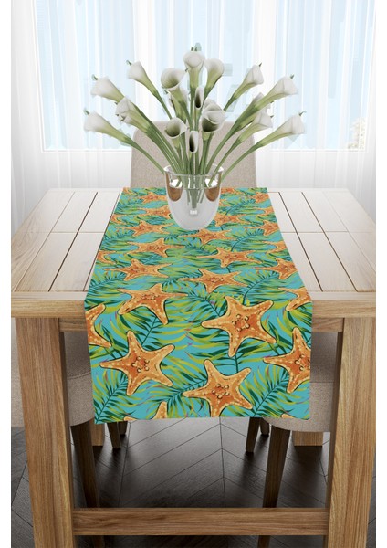 Turuncu Deniz Yıldızı Marin Desenli Runner 40X140CM