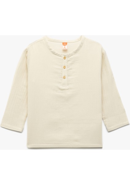 Kısa Kollu Bisiklet Yaka Düğmeli Pamuklu Müslin Gömlek