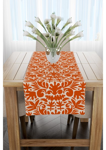 Turuncu Yaprak Desenli Runner 40X220CM